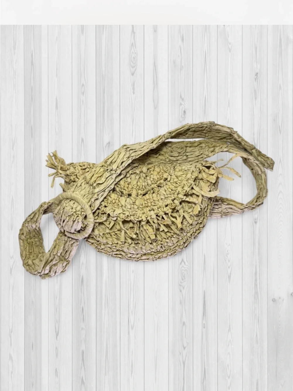 Anthropologie Hand-Woven Raffia Boho Belt Bag, Natural Beige